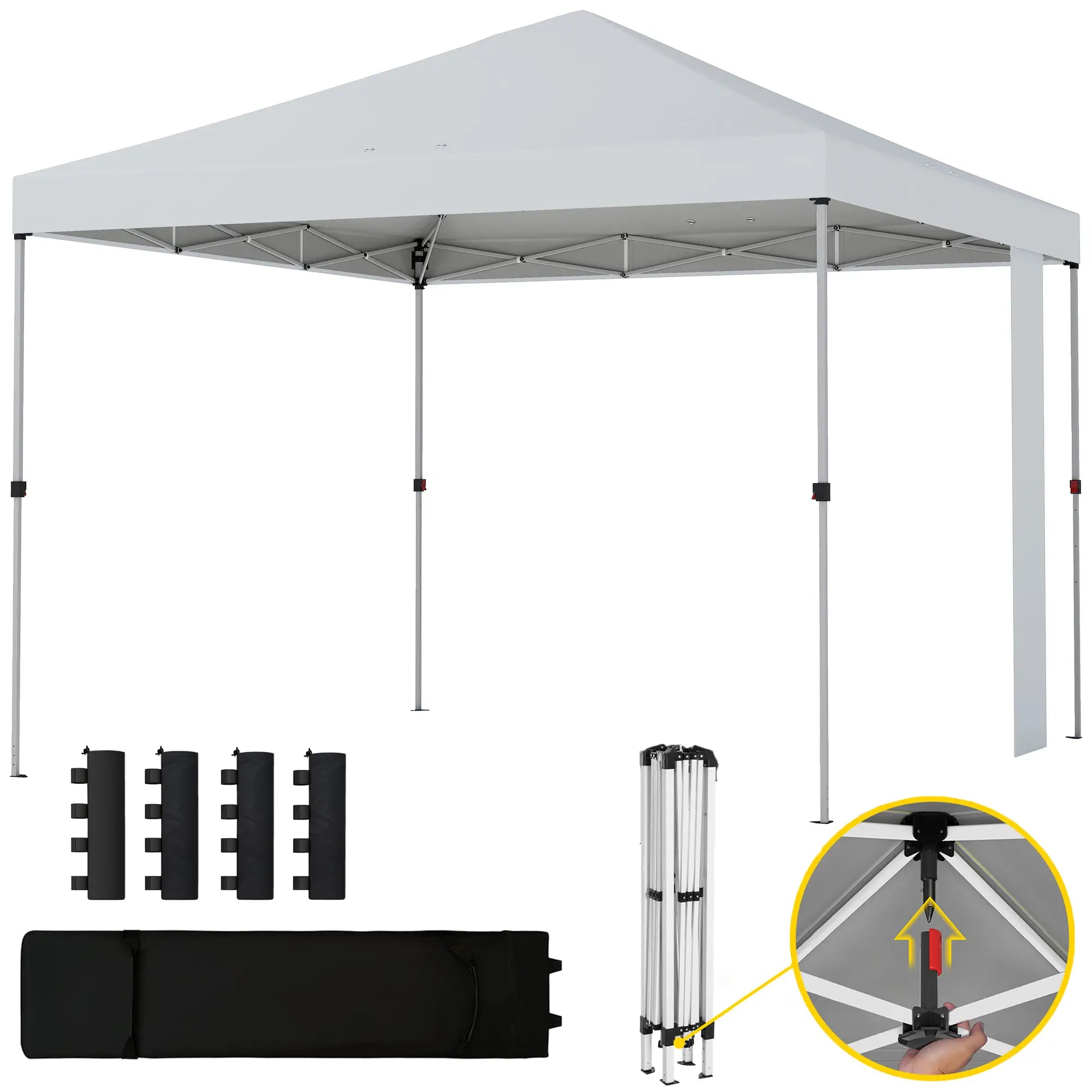 9.6 x 9.6 ft Pop Up Canopy Tent, UPF 50+, Sandbags, Wheeled Bag Pop Up Canopies White at Gallery Canada