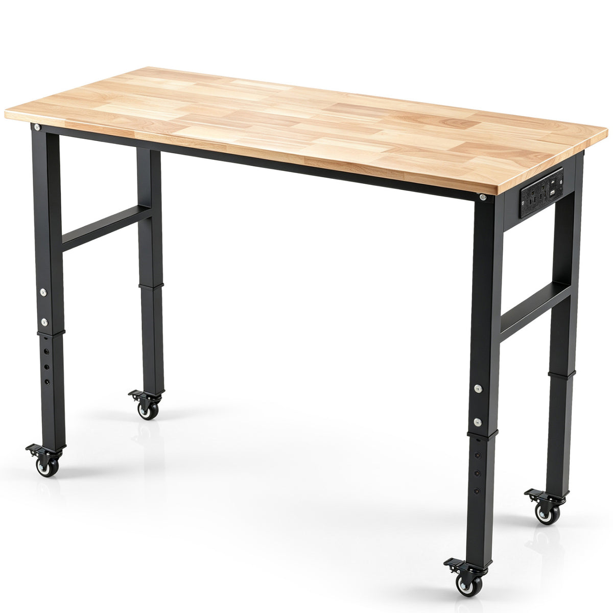 46 Inch Adjustable Height Workbench, Wheels, Oak Top, Natural Garages Natural at Gallery Canada