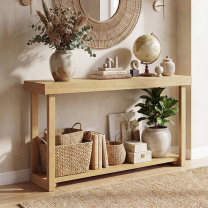46 Inch Solid Wood Console Table 2-Tier Narrow Farmhouse Sofa Table Console Tables at Gallery Canada