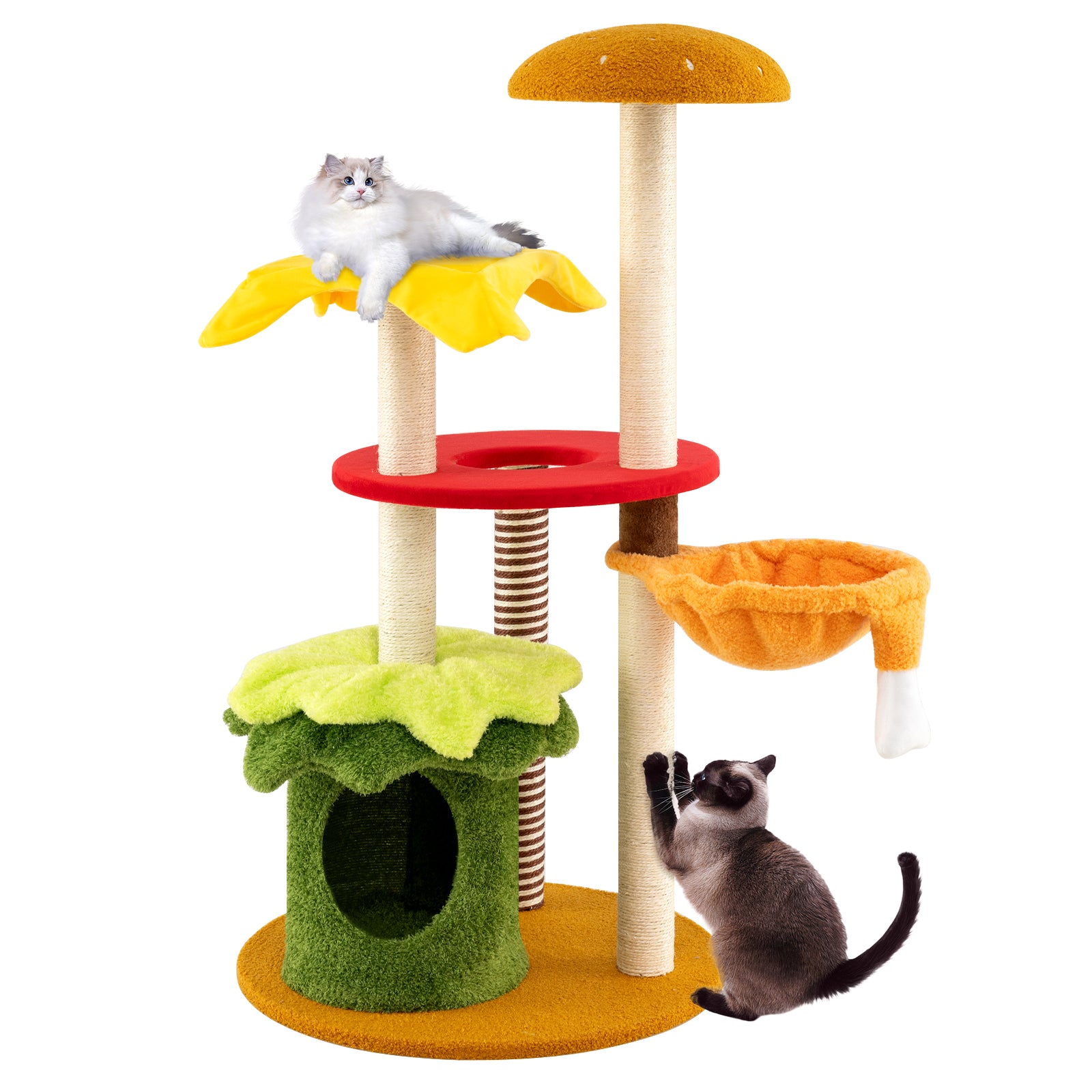 46 Inch Tall Cat Tree, Multi-Level, Padded Perch, Hanging Basket Bed, Yellow Cat Trees Condos & Scratchers at Gallery Canada