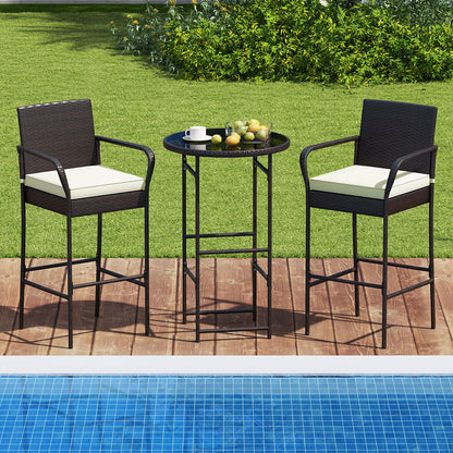 3 Piece Outdoor Bar Set, With 2 Seat Cushions, White Patio Bar Furniture at Gallery Canada