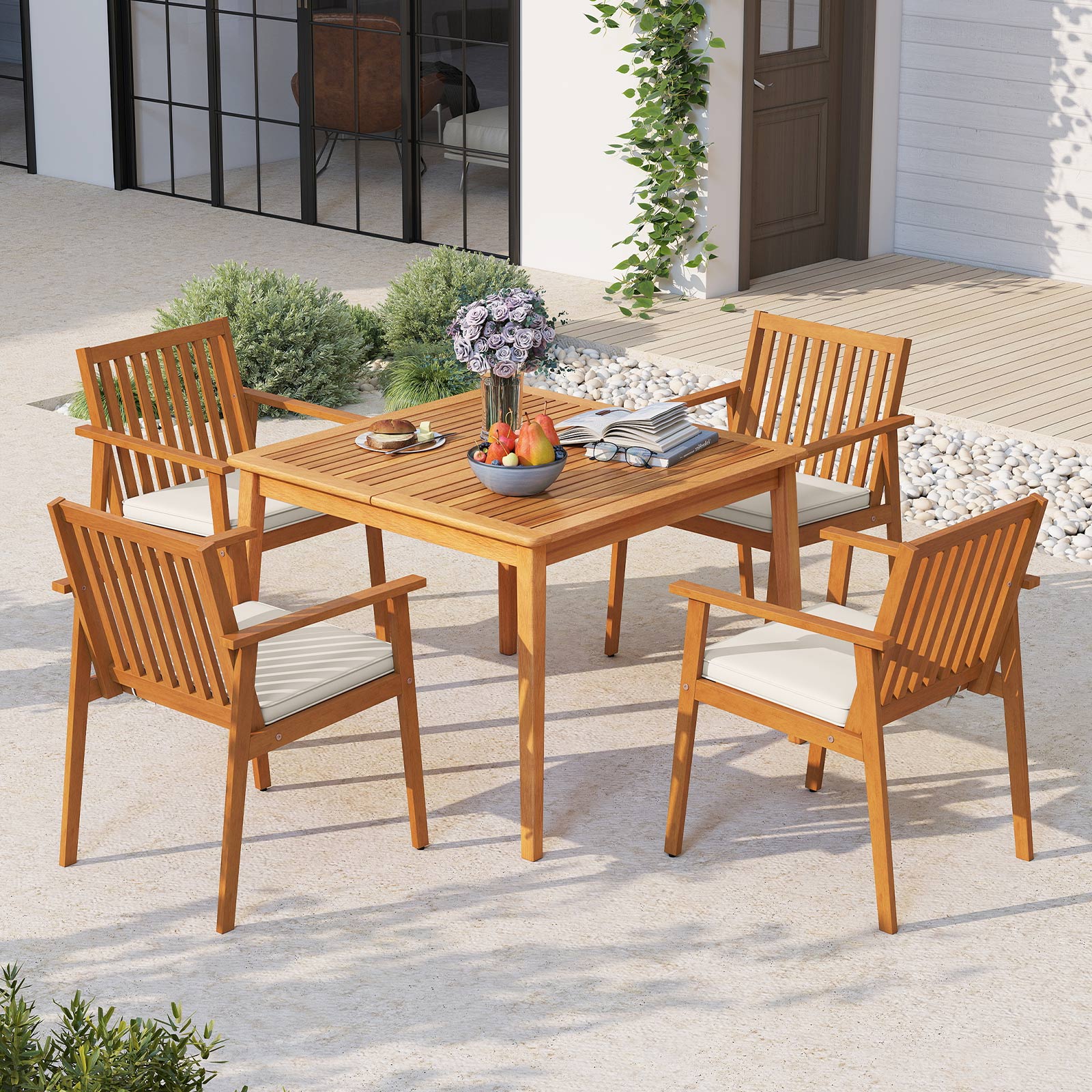 2 Acacia Wood Patio Dining Chairs, Removable Padded Cushion, Natural Patio Dining Chairs at Gallery Canada