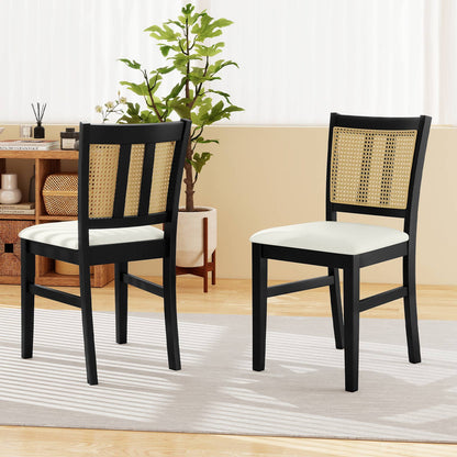 Farmhouse Rattan Dining Chair Set, 2 Pack, Rubber Wood Legs, Beige Dining Chairs at Gallery Canada