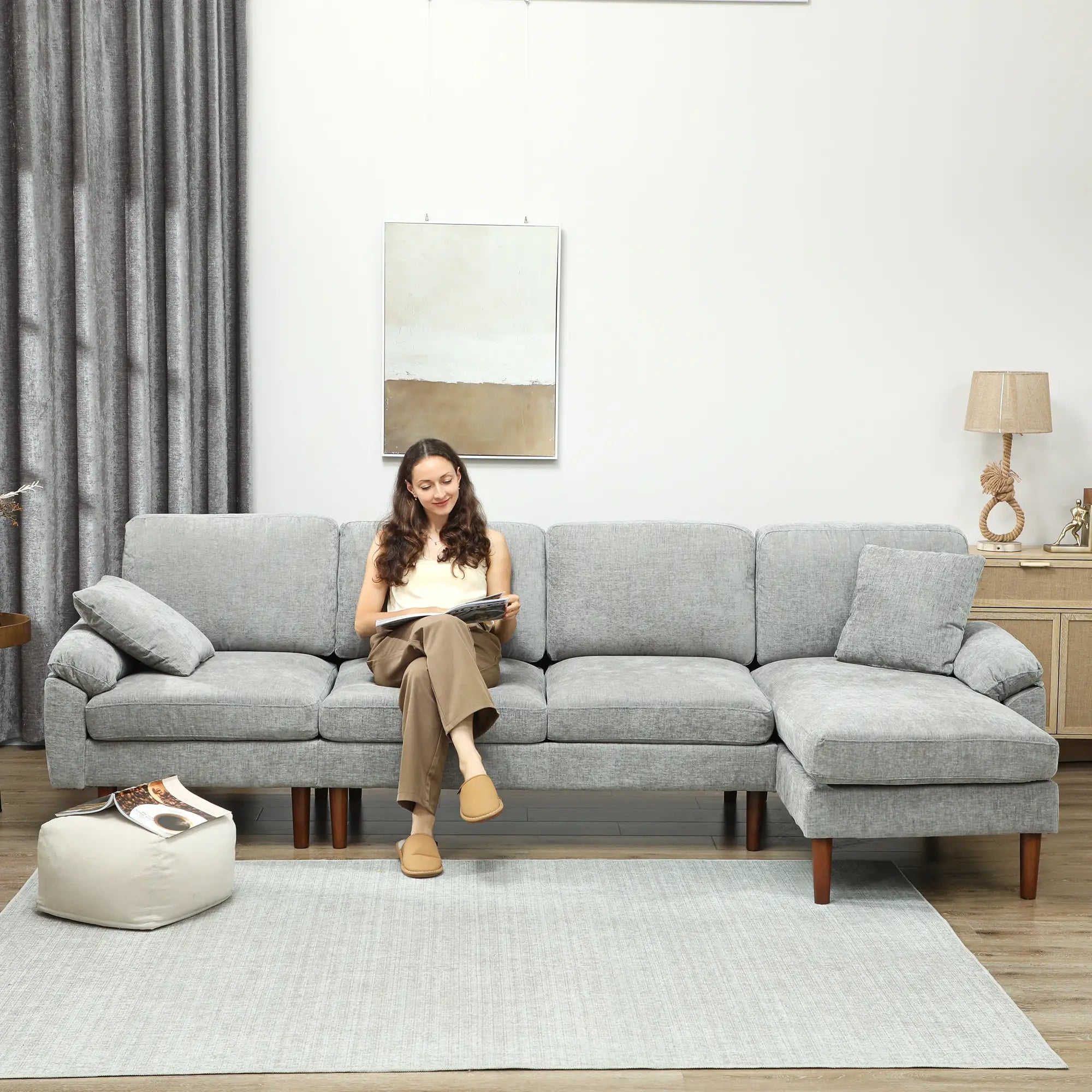 L-Shape Sofa, Modern Sectional Couch with Chaise Lounge, Grey 3-Seater Sofas at Gallery Canada