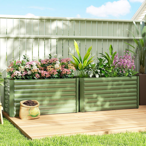 Galvanized Metal Planters Set, 4' x 2' x 2' Raised Garden Bed, Light Green