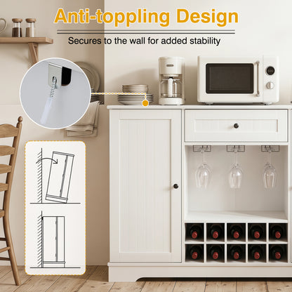 47.2 In Sideboard Cabinet, 10-Bottle Wine Rack, White Sideboards Cabinets & Buffets at Gallery Canada