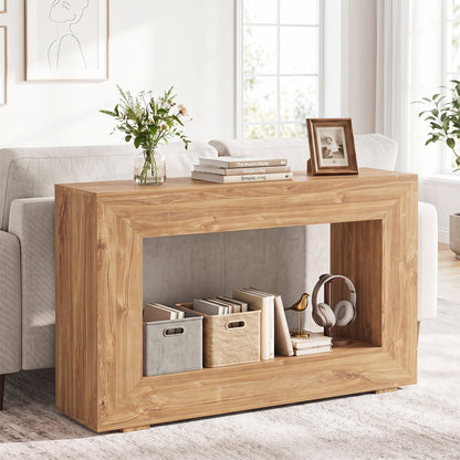47" 2-Tier Farmhouse Console Table with Shelf, Natural