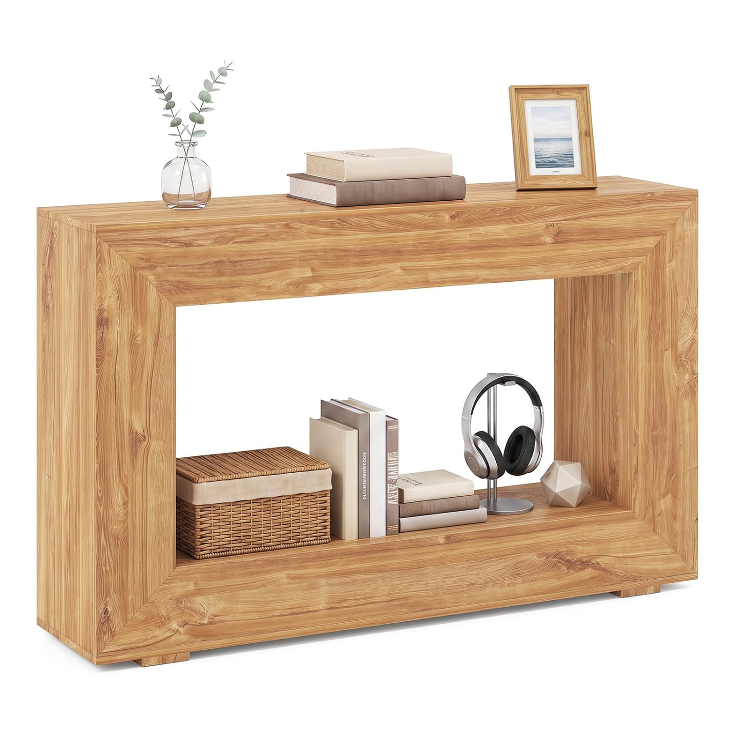 47" 2-Tier Farmhouse Console Table with Shelf, Natural