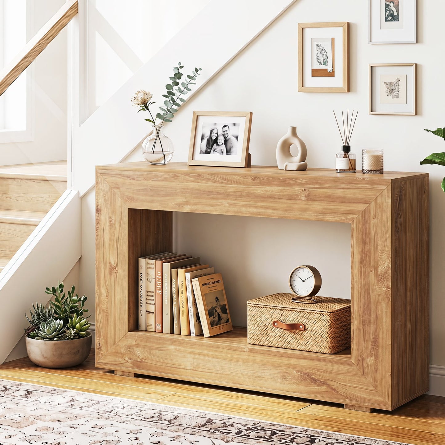47" 2-Tier Farmhouse Console Table with Shelf, Natural