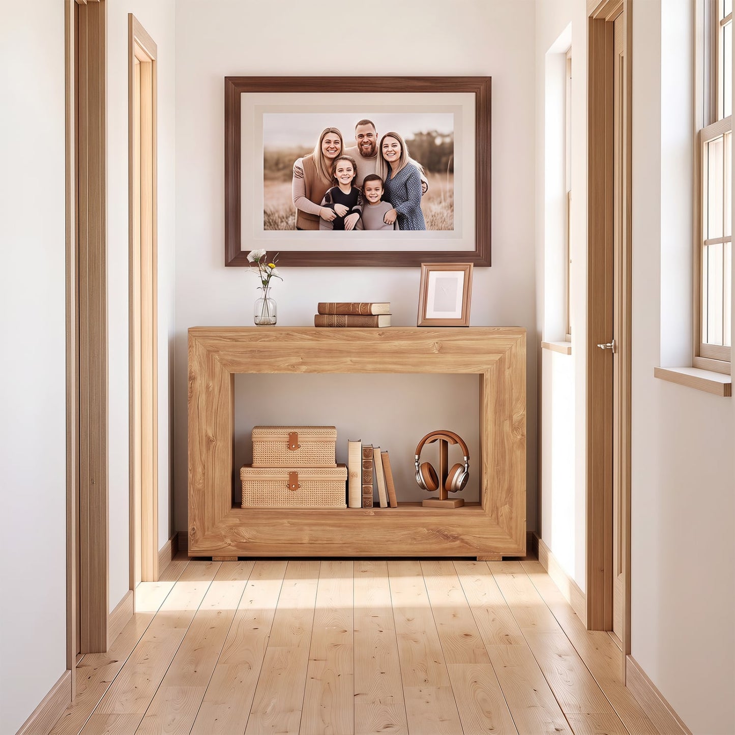 47" 2-Tier Farmhouse Console Table with Shelf, Natural
