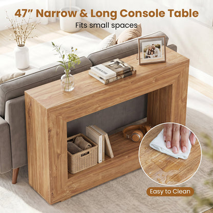 47" 2-Tier Farmhouse Console Table with Shelf, Natural