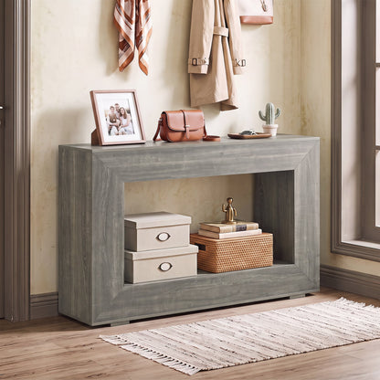 2-Tier Farmhouse Console Table, Open Storage Shelf, Oak
