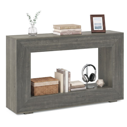 2-Tier Farmhouse Console Table, Open Storage Shelf, Oak