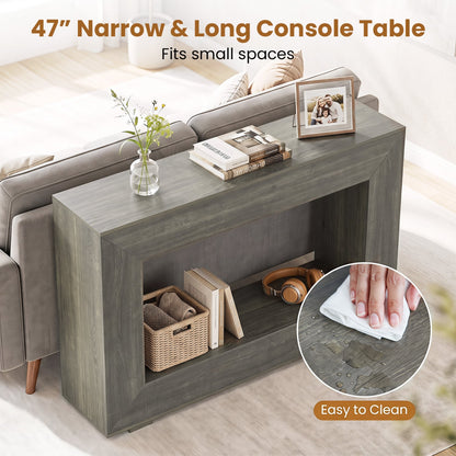 2-Tier Farmhouse Console Table, Open Storage Shelf, Oak