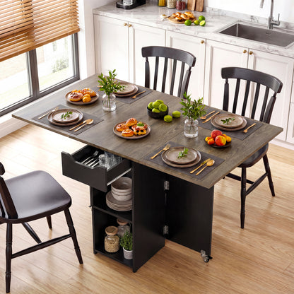47.5 Inch Extendable Wooden Dinner Table, Lockable Wheels, Oak Dining Tables at Gallery Canada