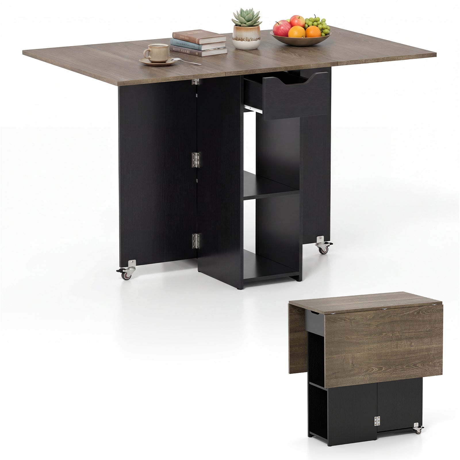 47.5 Inch Extendable Wooden Dinner Table, Lockable Wheels, Oak Dining Tables Oak at Gallery Canada