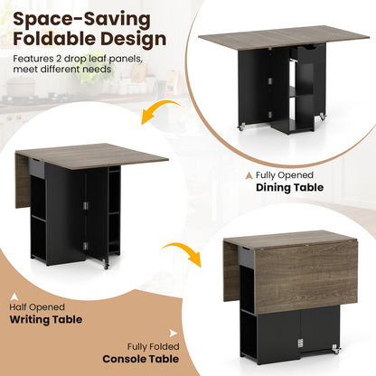 47.5 Inch Extendable Wooden Dinner Table, Lockable Wheels, Oak Dining Tables at Gallery Canada
