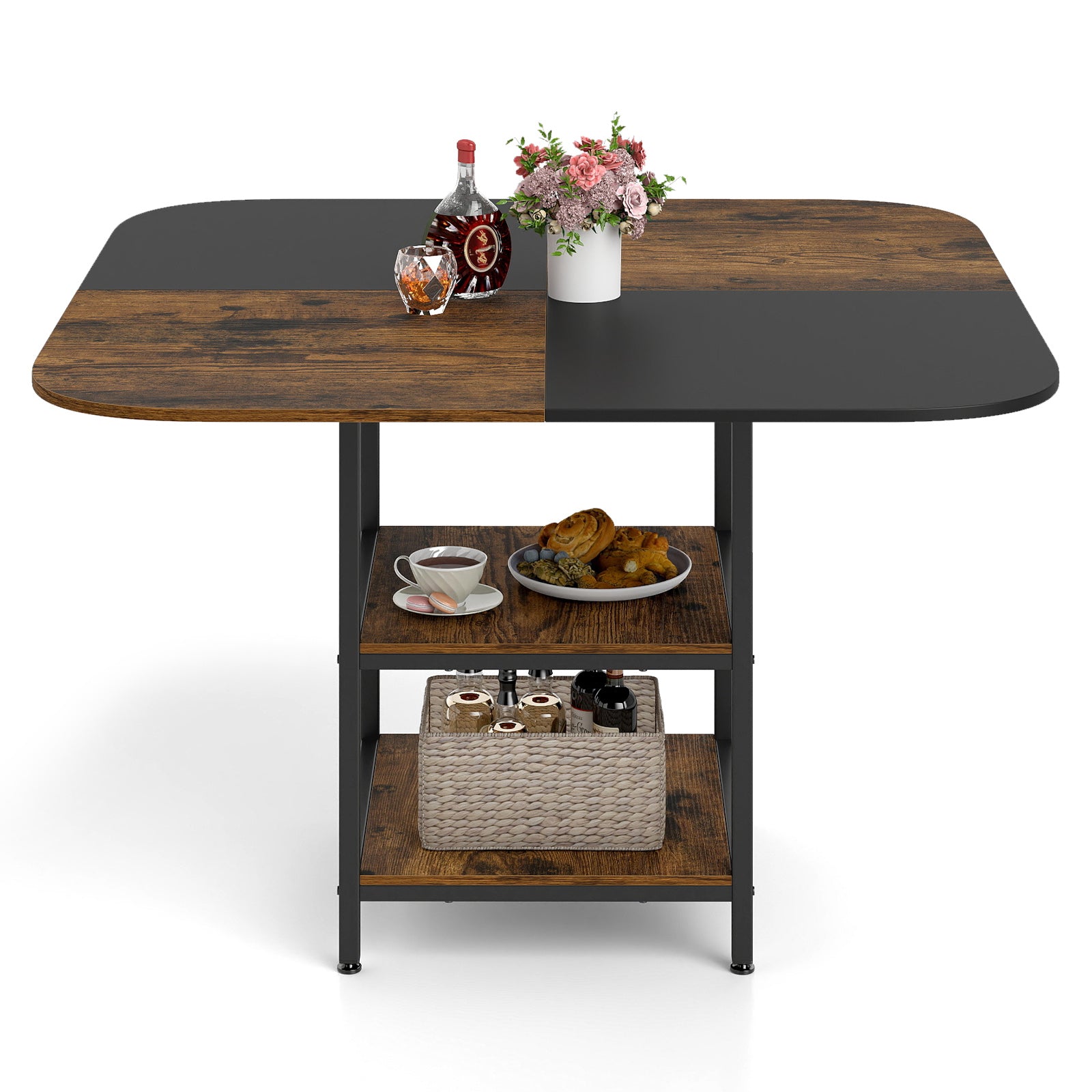 47.5 inch Modern Dining Table Square Kitchen Table with Mix-colored Tabletop, Rustic Brown Dining Tables at Gallery Canada