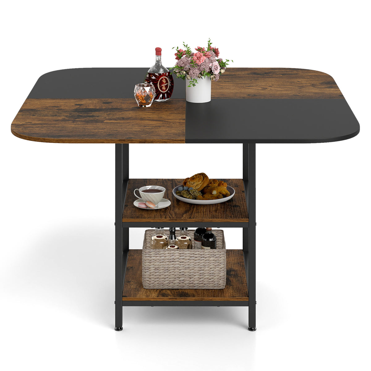 47.5 inch Modern Dining Table Square Kitchen Table with Mix-colored Tabletop, Rustic Brown Dining Tables at Gallery Canada