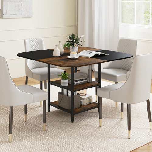 47.5 inch Modern Dining Table  Square Kitchen Table with Mix-colored Tabletop, Rustic Brown