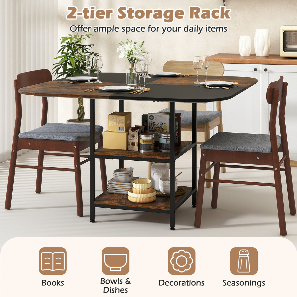 47.5 inch Modern Dining Table Square Kitchen Table with Mix-colored Tabletop, Rustic Brown Dining Tables at Gallery Canada