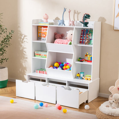 47" Children Bookcase Toy Storage Organizer, White Kids Storage at Gallery Canada