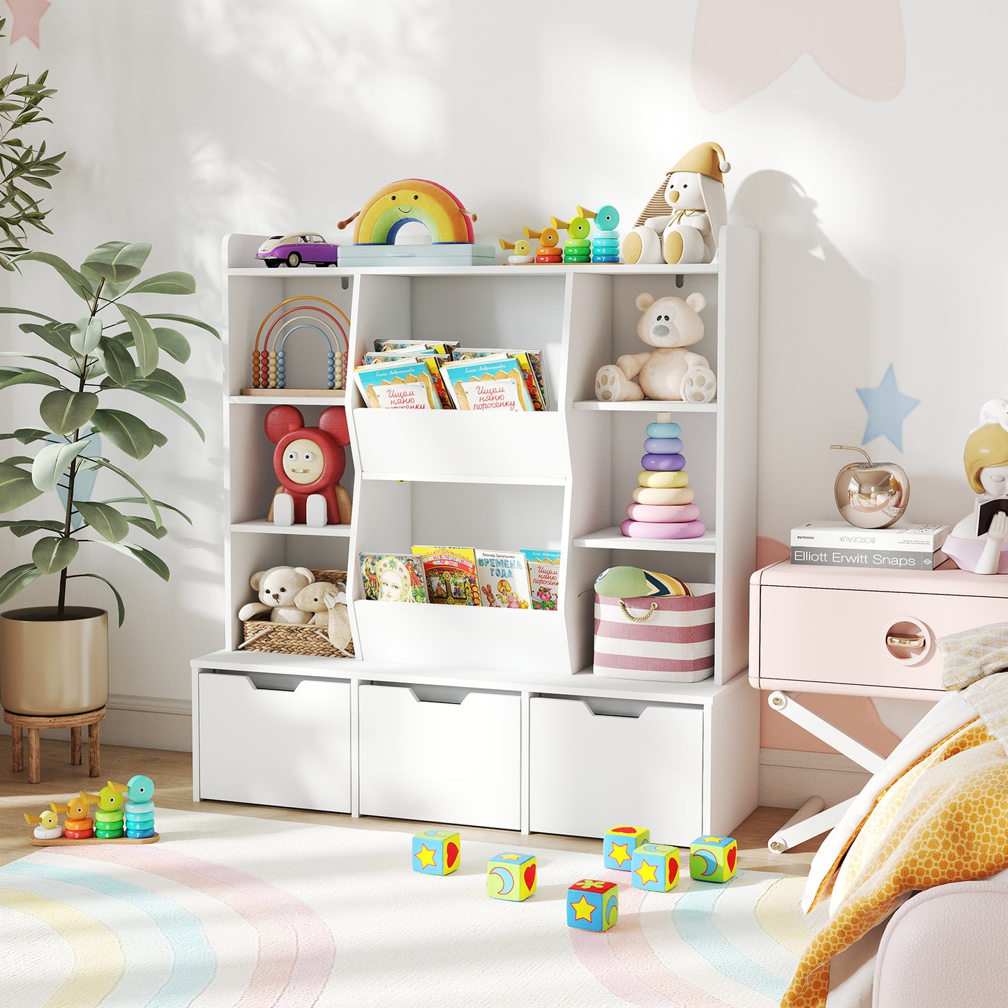 47" Children Bookcase Toy Storage Organizer, White Kids Storage at Gallery Canada