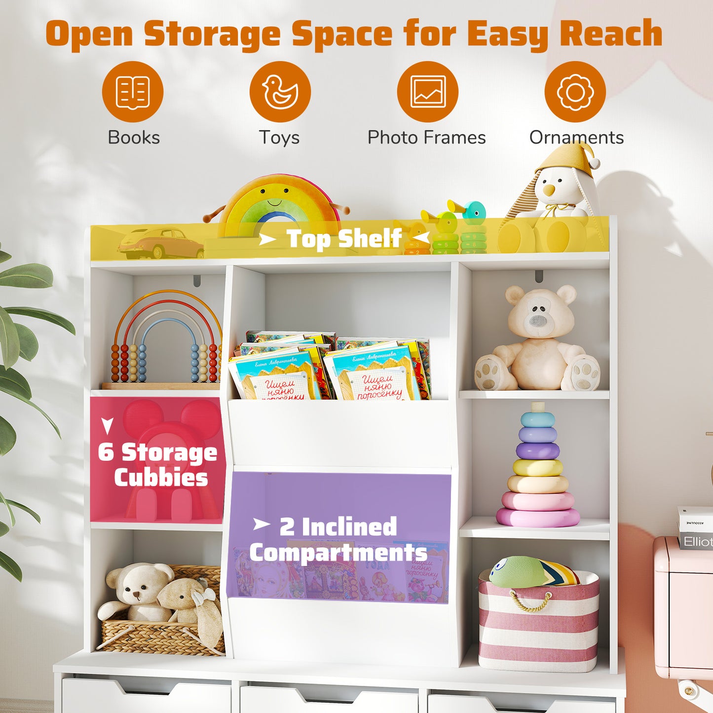 47" Children Bookcase Toy Storage Organizer, White Kids Storage at Gallery Canada