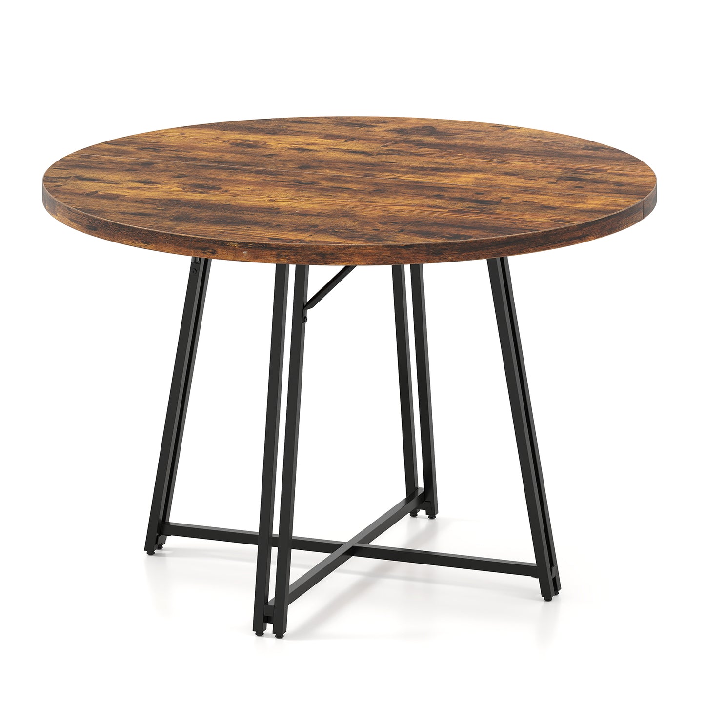 47 Inch Dining Table for 4-6 People Round Kitchen Table with Cross Base, Rustic Brown Dining Tables Rustic Brown at Gallery Canada