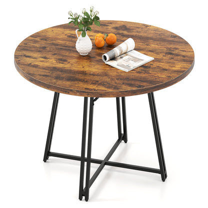 47 Inch Dining Table for 4-6 People Round Kitchen Table with Cross Base, Rustic Brown Dining Tables at Gallery Canada