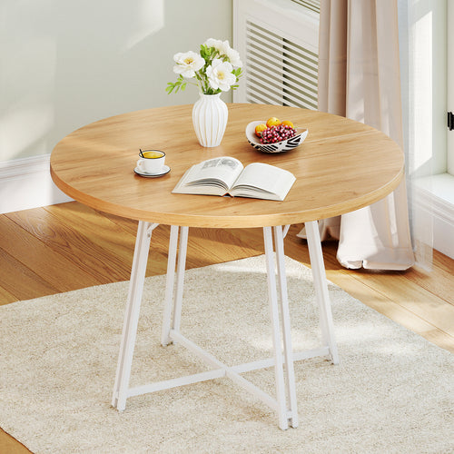 47 Inch Dining Table for 4-6 People Round Kitchen Table with Cross Base, Natural