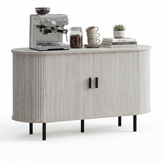 47 Inch Fluted Sideboard Buffet Cabinet, Tambour Sliding Doors, Gray Sideboards Cabinets & Buffets Gray at Gallery Canada