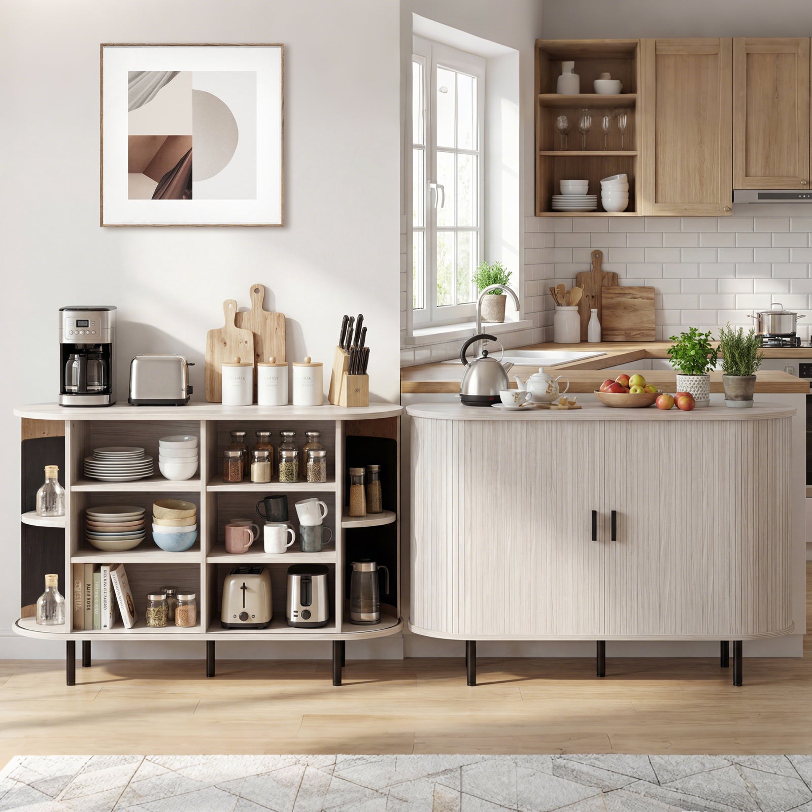 47 Inch Fluted Sideboard Buffet Cabinet, Tambour Sliding Doors, Gray Sideboards Cabinets & Buffets at Gallery Canada
