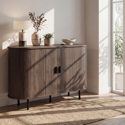 47 Inch Fluted Sideboard Buffet Cabinet, Tambour Sliding Doors, Walnut Sideboards Cabinets & Buffets at Gallery Canada