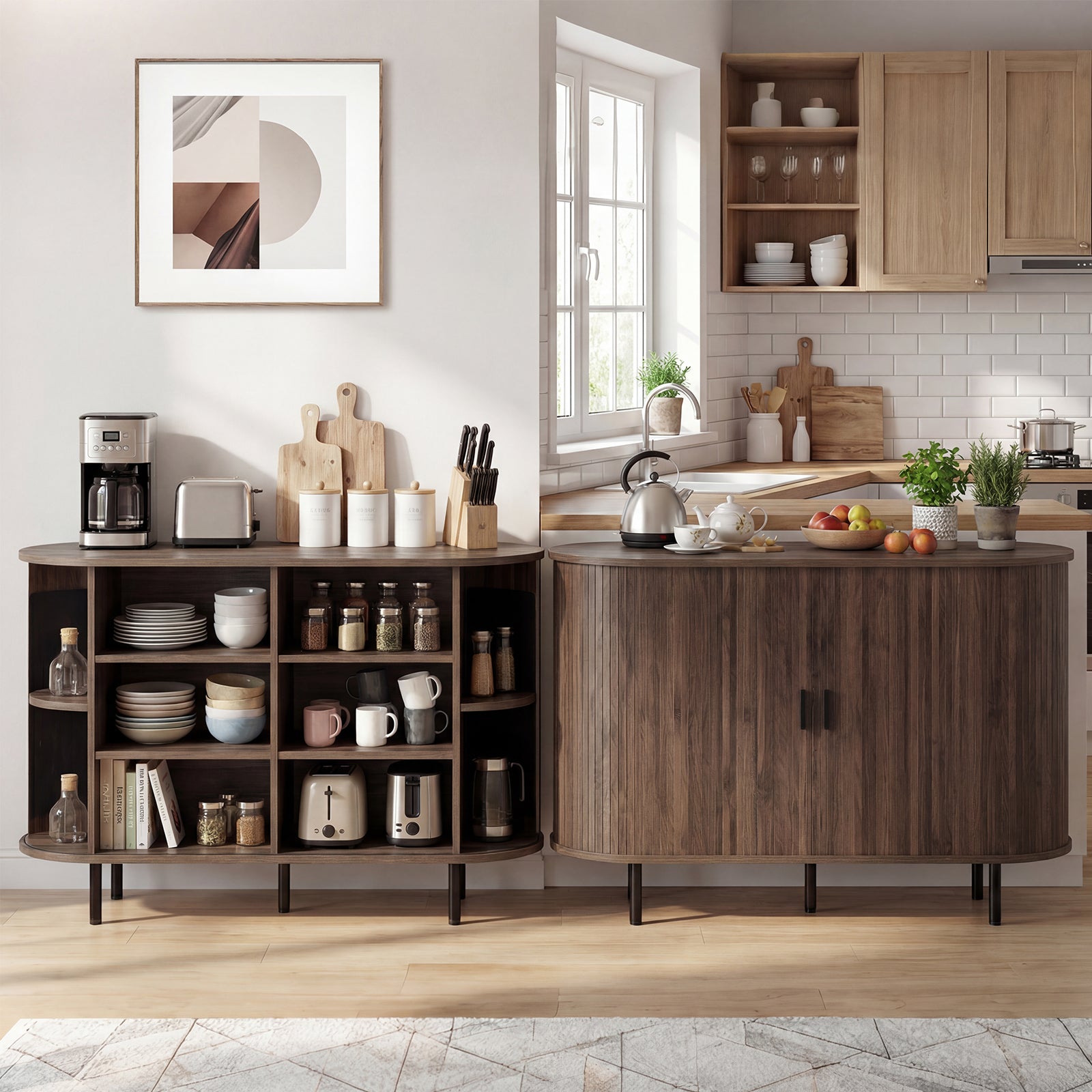 47 Inch Fluted Sideboard Buffet Cabinet, Tambour Sliding Doors, Walnut Sideboards Cabinets & Buffets at Gallery Canada