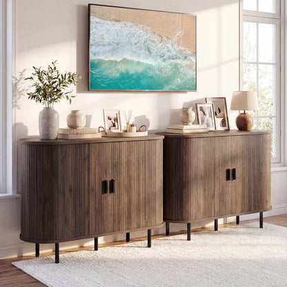 47 Inch Fluted Sideboard Buffet Cabinet, Tambour Sliding Doors, Walnut Sideboards Cabinets & Buffets at Gallery Canada