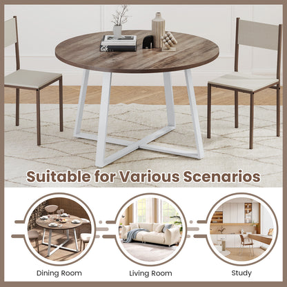 47 Inch Round Dining Table with Stable X-shaped Base and Round Thickened Tabletop, Natural Dining Tables at Gallery Canada