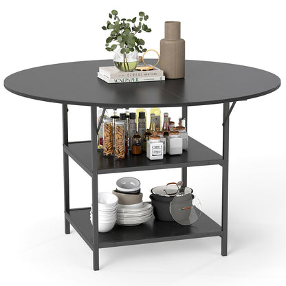 47 Inch Round Dining Table for 4-6 People Large Kitchen Table with 2-Tier Storage Shelves, Black Dining Tables at Gallery Canada