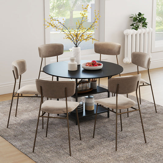 47 Inch Round Dining Table for 4-6 People Large Kitchen Table with 2-Tier Storage Shelves, Black Dining Tables Black at Gallery Canada