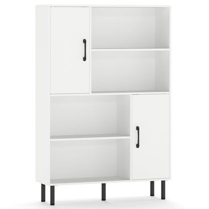 47 Inch Storage Cabinet Freestanding Bookcase with 2 Doors and 4 Open Shelves, White Bookcases at Gallery Canada