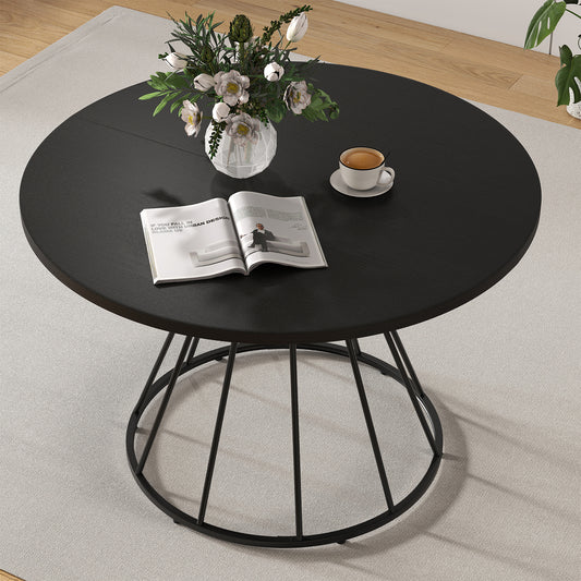 47 Inches Round Dining Table, Farmhouse Kitchen, Wooden Tabletop, Black Dining Tables Black at Gallery Canada