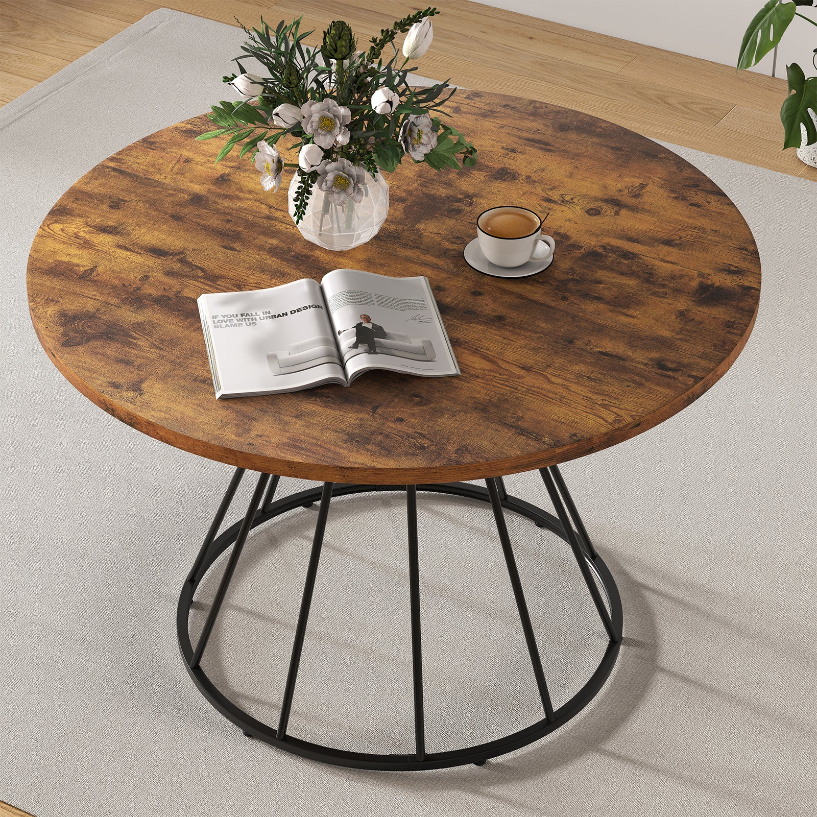 47 Inches Round Dining Table For 4, Wooden Tabletop, Brown Dining Tables at Gallery Canada