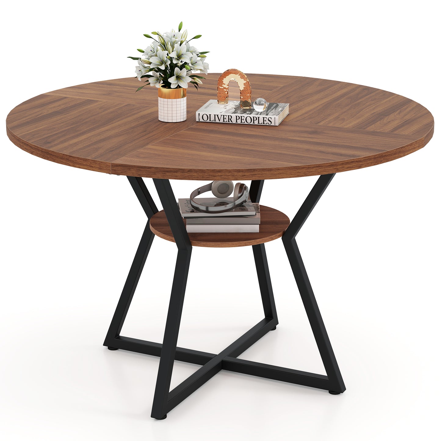 47" Round Dining Table for 4 with Storage Shelf, Brown Dining Tables at Gallery Canada
