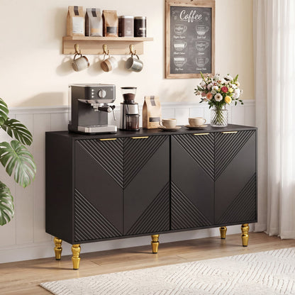 47" Sideboard Buffet Cabinet, 4 Fluted Doors, Anti-Toppling, Black Sideboards Cabinets & Buffets at Gallery Canada