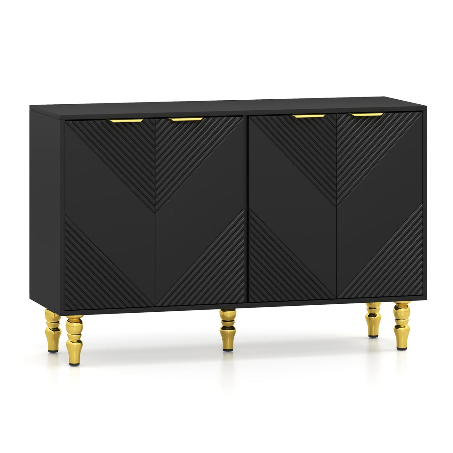 47" Sideboard Buffet Cabinet, 4 Fluted Doors, Anti-Toppling, Black Sideboards Cabinets & Buffets at Gallery Canada
