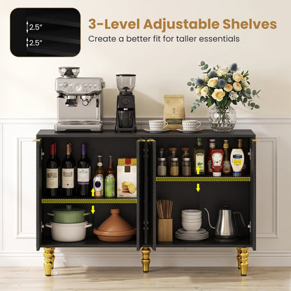 47" Sideboard Buffet Cabinet, 4 Fluted Doors, Anti-Toppling, Black Sideboards Cabinets & Buffets at Gallery Canada