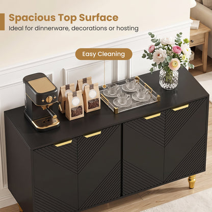 47" Sideboard Buffet Cabinet, 4 Fluted Doors, Anti-Toppling, Black Sideboards Cabinets & Buffets at Gallery Canada