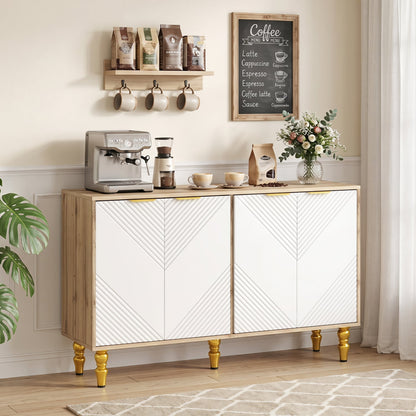 47" Sideboard Buffet Cabinet, 4 Fluted Doors, Anti-Toppling, Natural Sideboards Cabinets & Buffets at Gallery Canada
