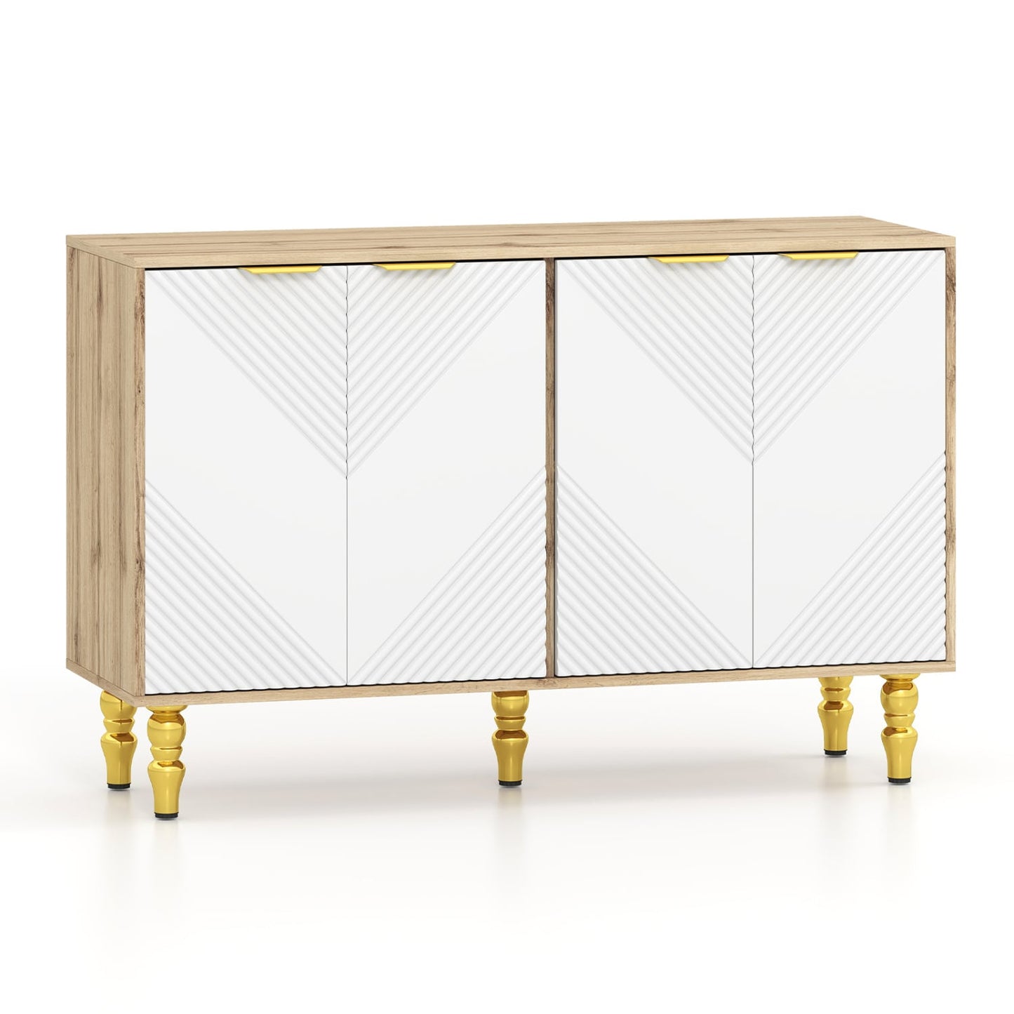 47" Sideboard Buffet Cabinet, 4 Fluted Doors, Anti-Toppling, Natural Sideboards Cabinets & Buffets at Gallery Canada
