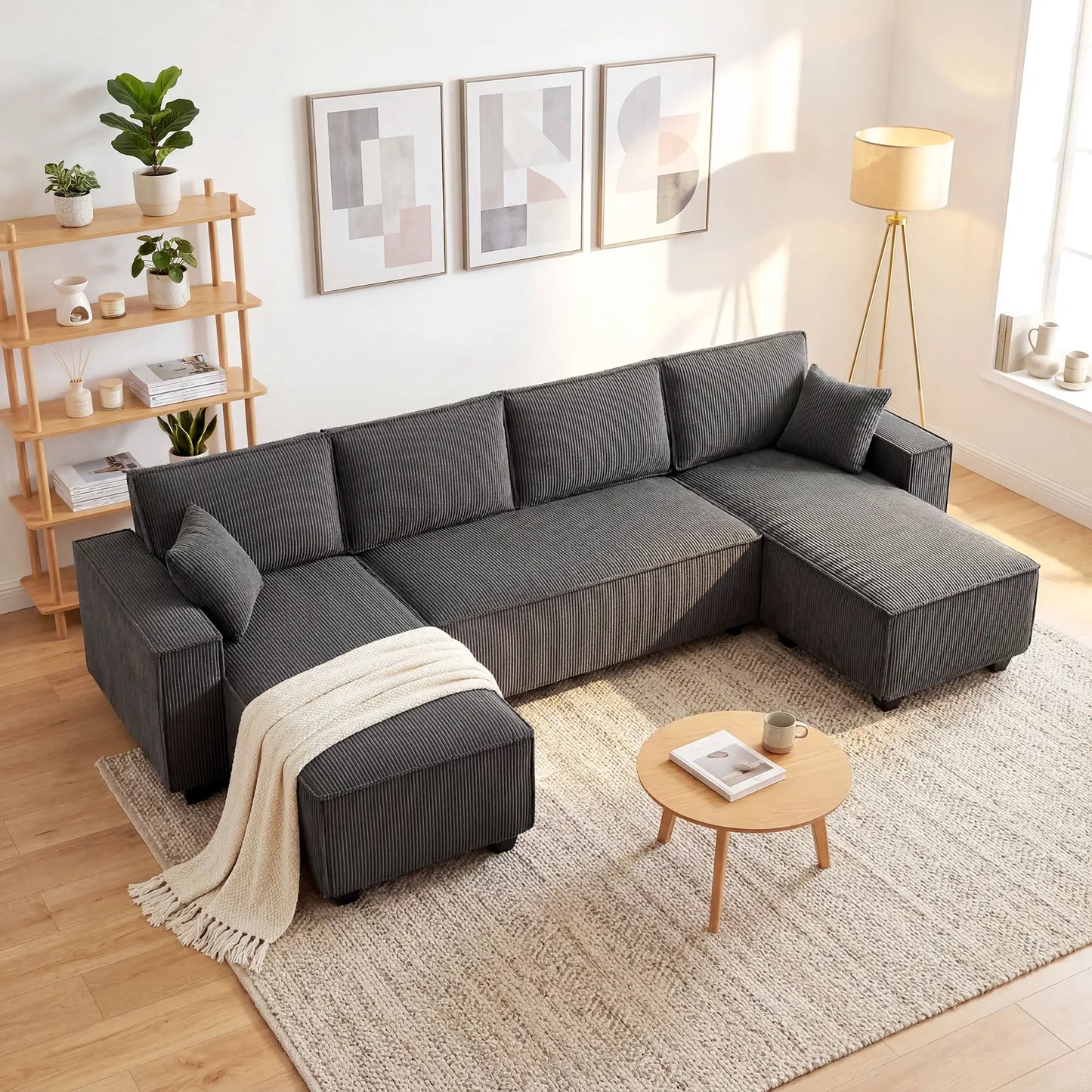 Modular U Shaped Sectional Sofa, Double Chaises, Spring Cushions, Dark Grey L Shaped Couchs at Gallery Canada